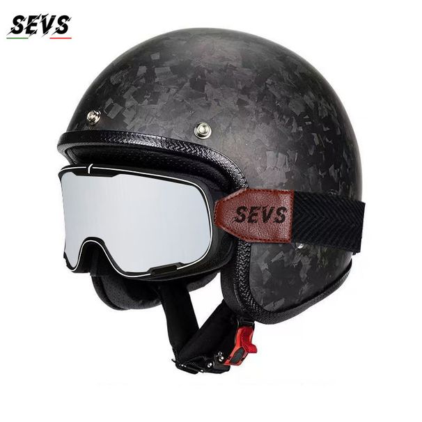 Carbon Fiber Retro 3/4 Motorcycle Helmet – Lightweight & Durable, 3K/12K/Forge Weave Options, UV-Shield Goggles/Mask – 3C Certified_voghion.com