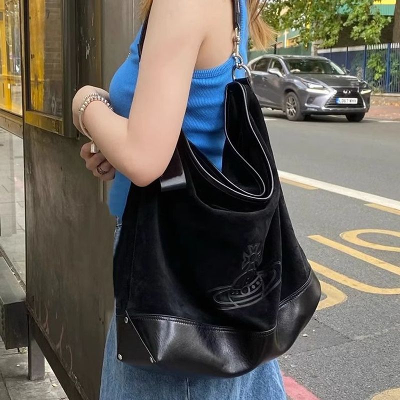 Empress Dowager Viviance Autumn/Winter Saturn Suede Leather Stray Single Shoulder Underarm Large Capacity Tote Versatile_voghion.com