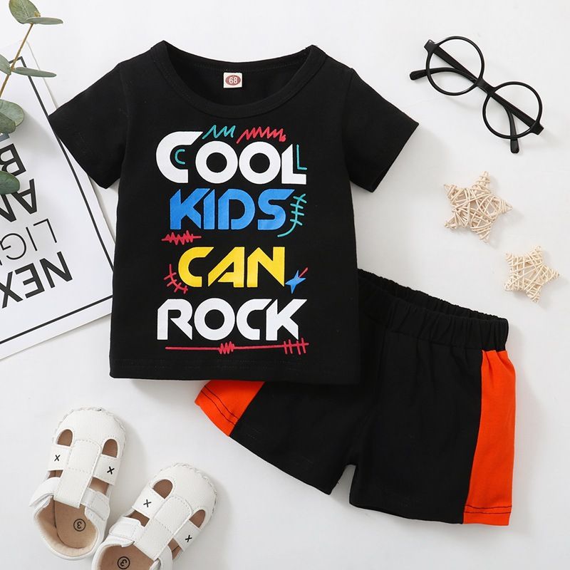 Mother & Kids 2024 Baby and Child Foreign Trade Special Supply European and American Letter Printed Short-sleeved T-shirt Shorts Two-piece Set_voghion.com