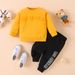Mother&Kids Round neck long sleeve printed letter top and black trousers baby girls casual two-piece suit_voghion.com