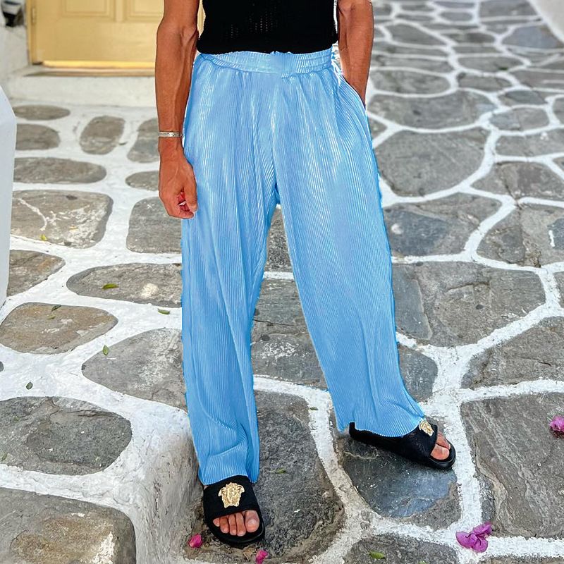 Men's Clothing Men's Casual Loose Beach Wear Solid Color Striped Short Sleeved Suit Southeast Asian Men's Shirt Two Piece Set_voghion.com