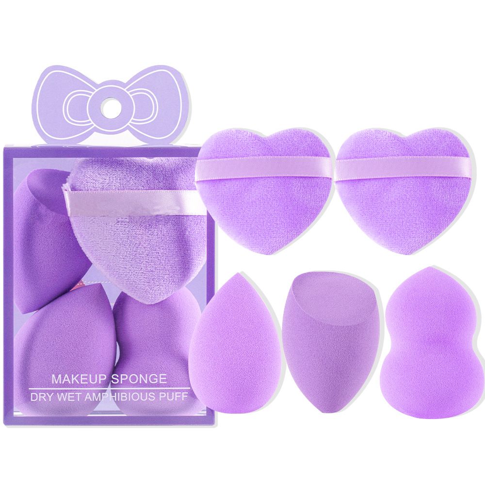 5-Pack Heart-Shaped Makeup Sponges - Dry & Wet Use, Non-Absorbent Beauty Blender For Flawless Foundation Application_voghion.com