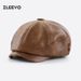 PU Leather Hat For Men, British Style, Spring And Autumn, Versatile Newsboy Octagonal Hat, Women's Duckbill Cap, Painter_voghion.com