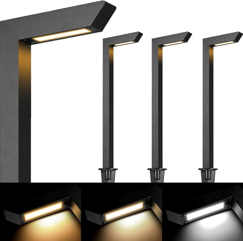12V Premium 3000K/4000K/5000K Selectable Path Lights Wired, Modern Walkway Lights Outdoor, Higher Aluminum Housing with Larger Stake (12 pack)_voghion.com