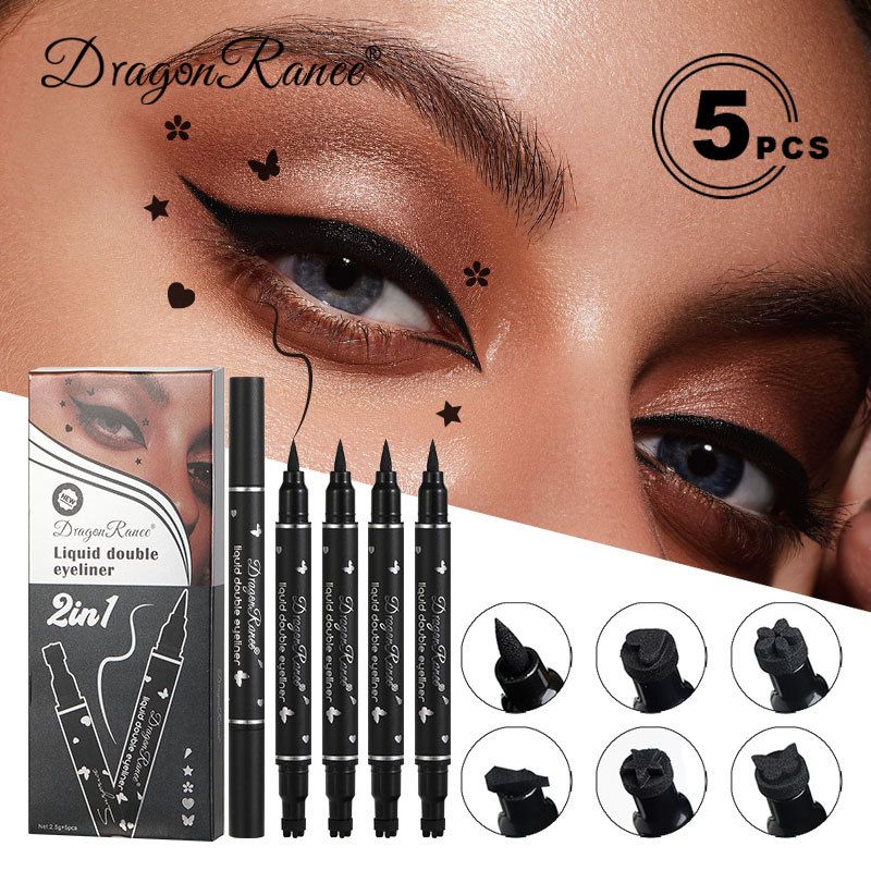 5-teiliges Set mit doppelseitigem Star Stamp Eyeliner – Herz, Pflaumenblüte und weitere Muster, ideal für Anfänger, müheloses Schminken_voghion.com