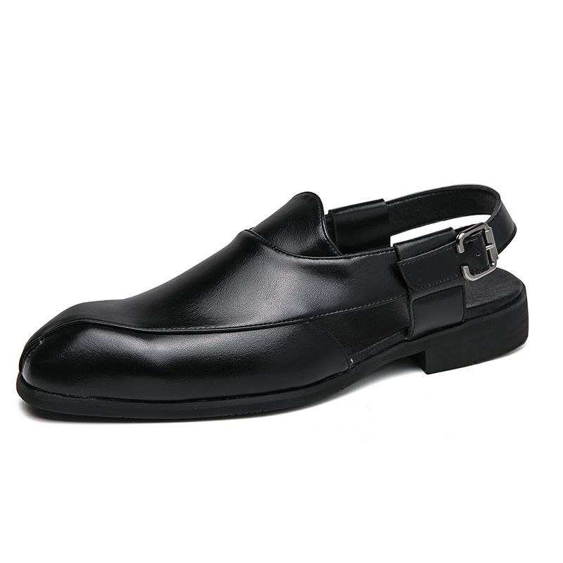 Frühling und Herbst Große hohle Herren-Slipper mit Schnalle Mode im britischen Stil rückenfreie Ledersandalen_voghion.com