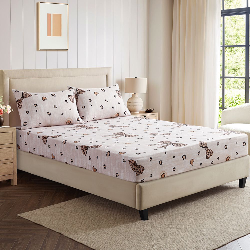 Bow Leopard Print Girls Bed Sheet Polyester Skin Friendly Bed Fitted Sheet Mattress Protector Fitted Sheet_voghion.com