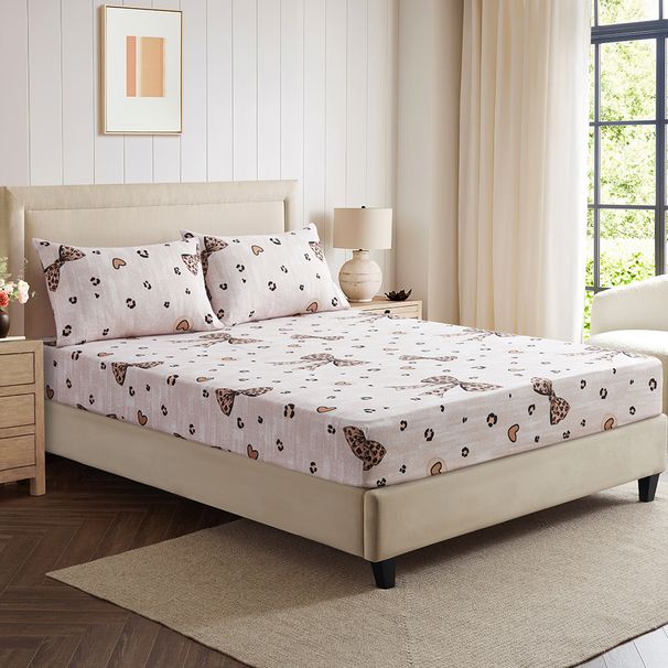 Bow Leopard Print Girls Bed Sheet Polyester Skin Friendly Bed Fitted Sheet Mattress Protector Fitted Sheet_voghion.com