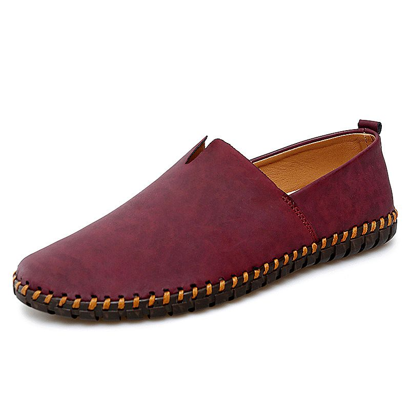 En slip-on platt lazy driving bean för män våren och sommaren lågt ställda fötter stor storlek läder fritidsskor_voghion.com