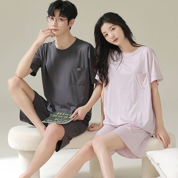 Paar Frühling/Sommer Kurzarm Shorts Modal Kapuzen Pyjamas Student Lose Männer/Frauen Hause Kleidung Sommer_voghion.com