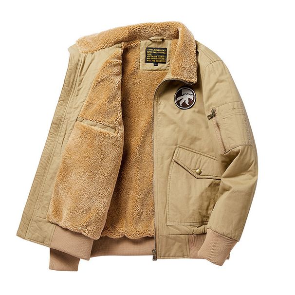 Giubbotto bomber da uomo, foderato in pile, in cotone con imbottitura spessa e calda, stile da lavoro oversize, tasche multiple - Cachi, blu navy, verde militare_voghion.com