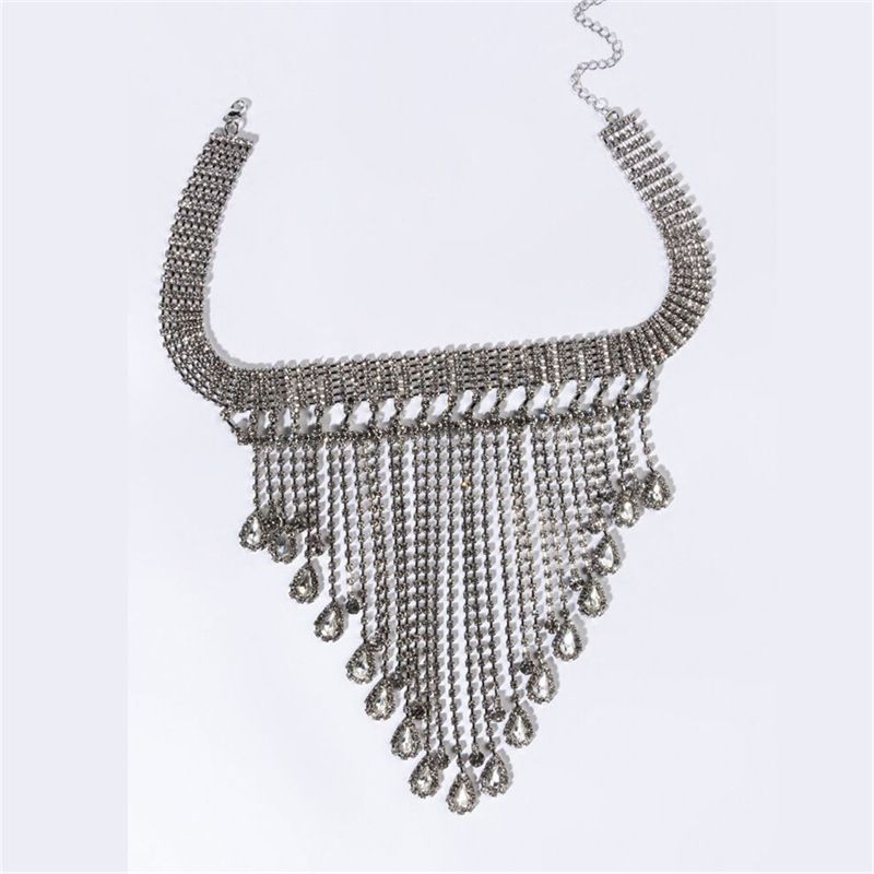 Fashionable hot selling full tassel super sparkling water dripping diamond necklace, trendy accessory necklaces_voghion.com