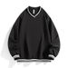 Sweat-shirt homme à col V et empiècements côtelés colorés – Pull tendance printemps/automne, coupe ample et motif discret_voghion.com