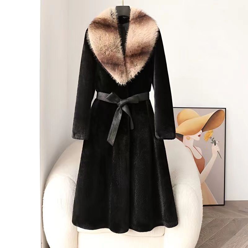 Cappotto di visone vegano di lusso – Elegante cappotto lungo in pelliccia sintetica con scollo a V per donna (taglia unica per un peso fino a 78 kg, intramontabili opzioni nero e moka)_voghion.com