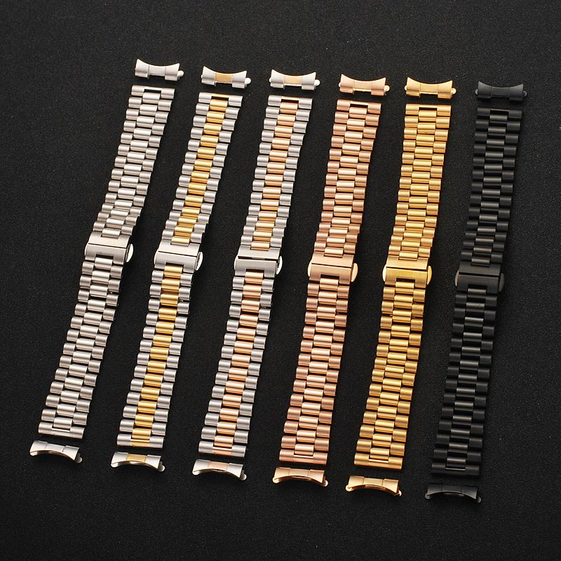 Watch Accessories For Men And Women, Universal Three Bead Curved Solid Strap, Stainless Steel Bracelet 10-22mm_voghion.com