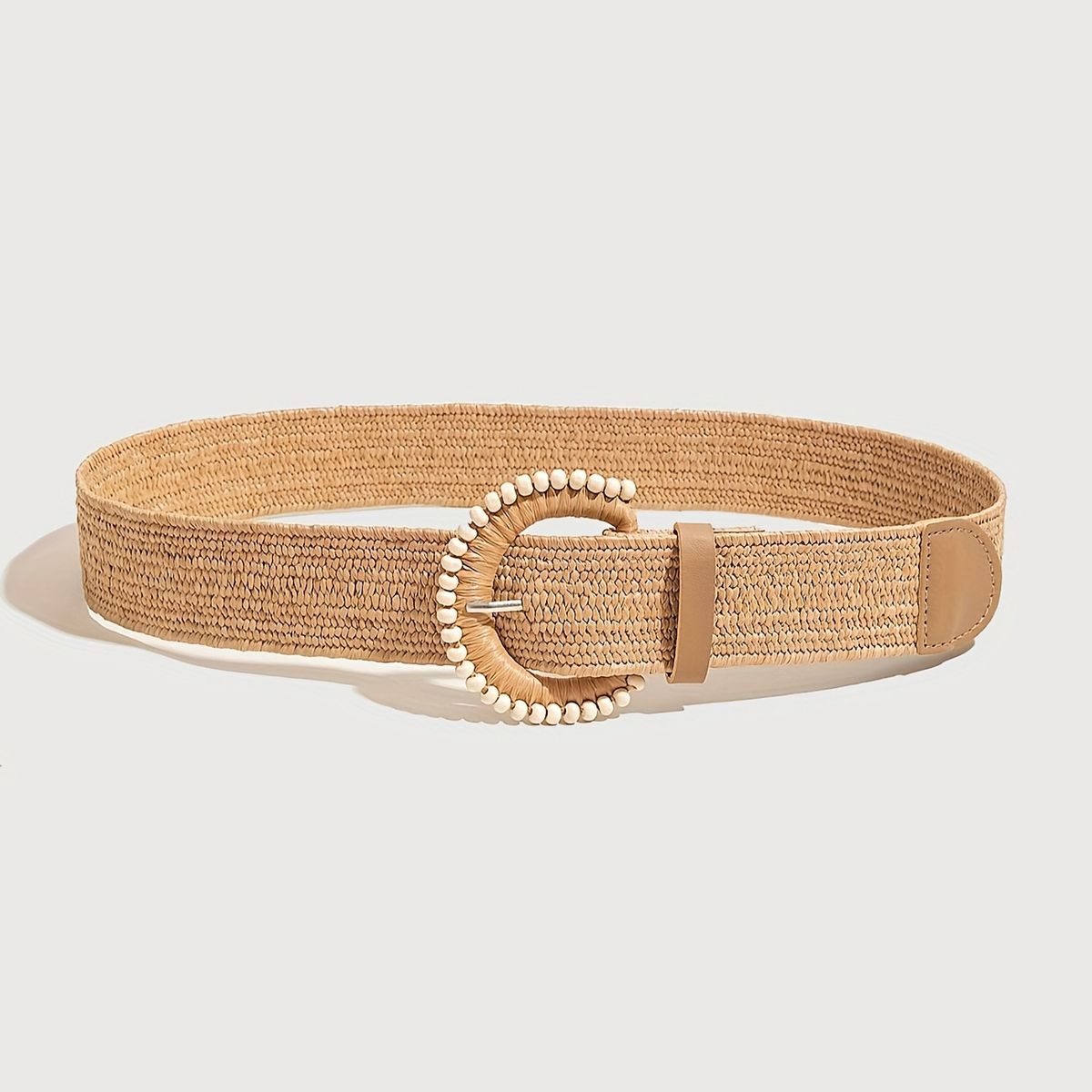 Damengürtel Beliebter Gürtel im böhmischen Stil aus PP-Gras, gewebter Gürtel mit Holzperlenschnalle, geeignet für den Sommerstrand mit Rock_voghion.com