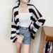 Women's Clothing Striped Mohair Knit Cardigan - Long Sleeve Lightweight Open Front Cover-Up For Spring & Summer_voghion.com