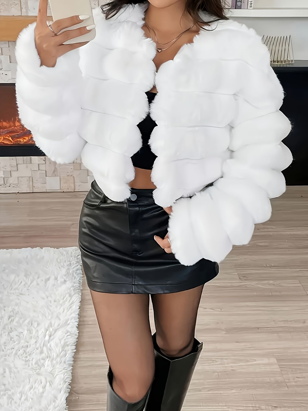 Youduomi Women's Elegant Fur - Warmth Sleeve Solid Color Outerwear, Hand Wash/Dry Clean, Autumn Winter Fashion Coat_voghion.com