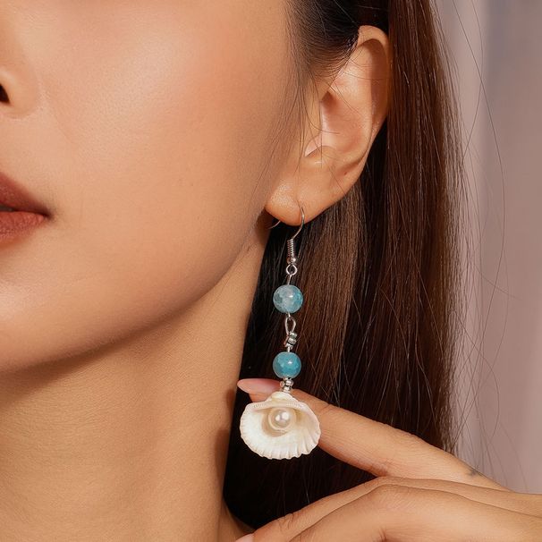Neue personalisierte einfache Perlenohrhaken-Ohrringe Modetrend Temperament Perlen Muschelohrringe Sommer Strandohrringe_voghion.com