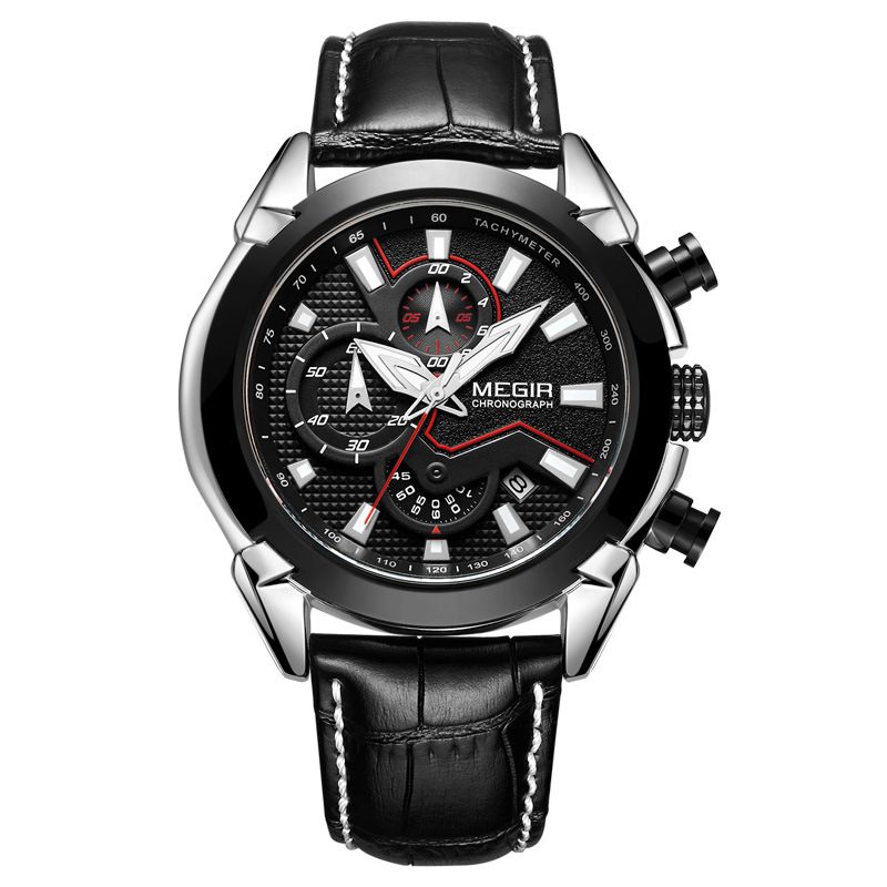 Men's Chronograph Watch – Large Dial Sport Watch With Luminous Hands, Date Window & Water Resistance (Quartz Movement, Genuine Leather Strap)_voghion.com