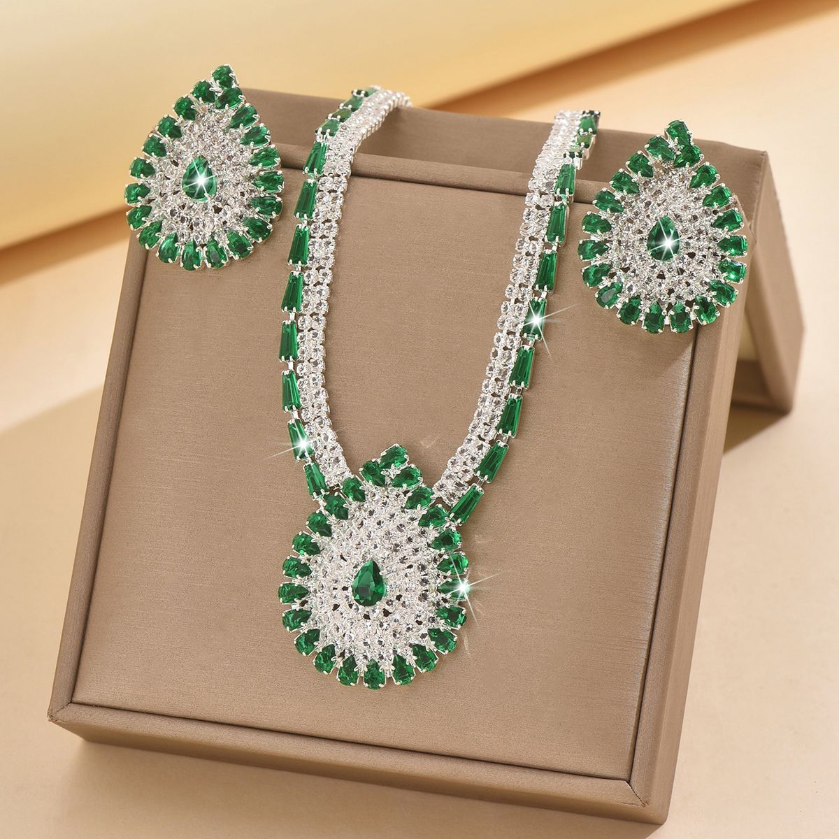 Set di gioielli da donna, alla moda, da sposa, con zirconi rotondi intarsiati in cera, orecchini, collana, accessori da sposa_voghion.com