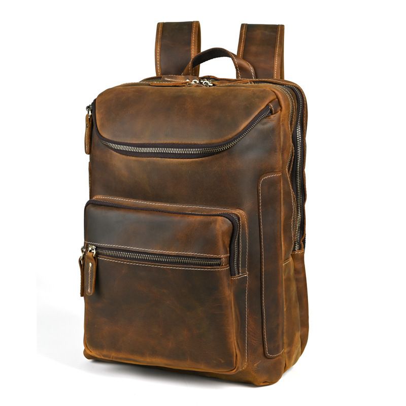 Men's Full Genuine Leather Backpack Vintage Distressed Rucksack With Multiple Compartments Fits 15 Inch Laptop Durable & Stylish For Travel & Daily_voghion.com