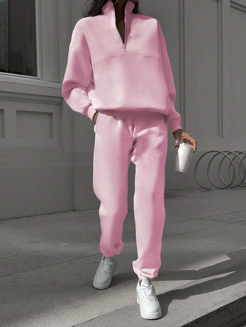 Women's Slim-Fit Zip-Up Hoodie & Jogger Pants Set - Soft Breathable Polyester Two-Piece Outfit For Casual Comfort​​_voghion.com