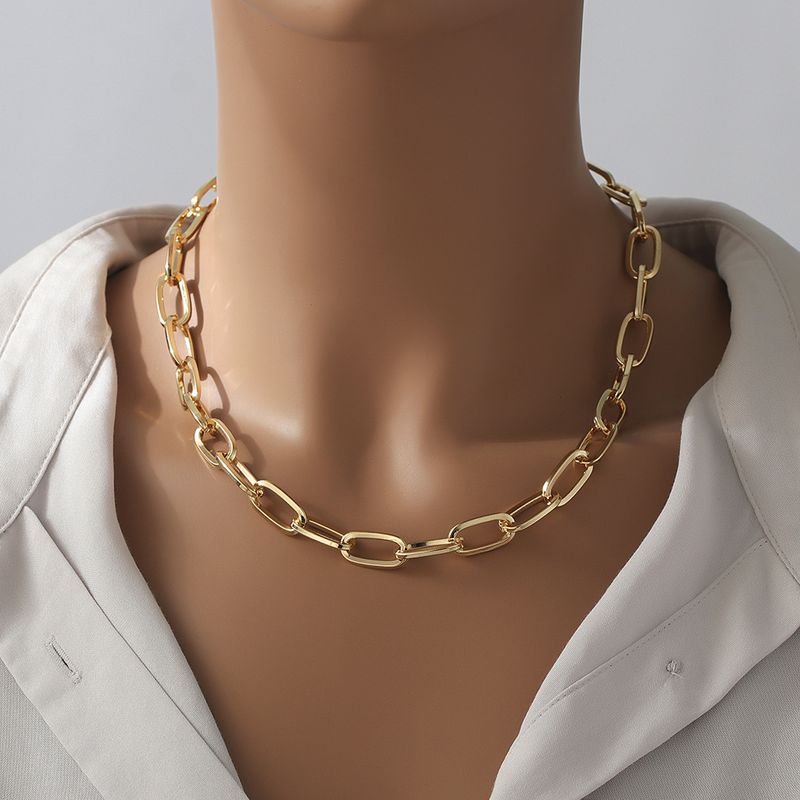 New Metal Texture Thick And Thin Cuban Chain Necklace Unisex Simple Street Hip-Hop Style Trendy Accessory_voghion.com