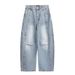 FUIV American High Street Jeans fir Hären Fréijoer Pinch Fold Breetbeen Loose Riicht Tube Gewaschen Rascal Schéin Casual Hosen_voghion.com