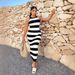 Two Tone Striped Pattern Slim Sweater Dress_voghion.com