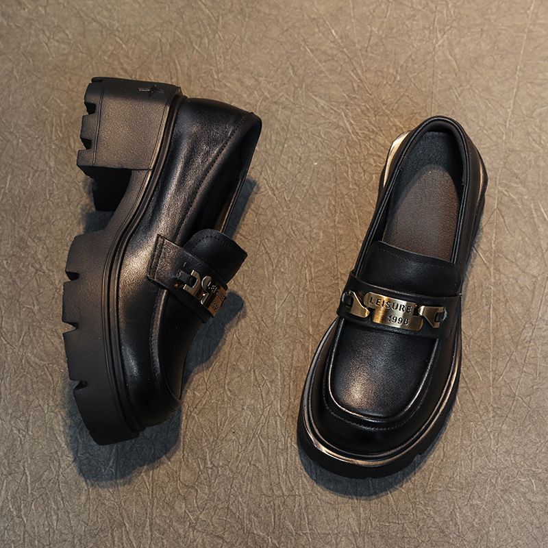 Top Layer Rindsleder Loafer für Damen 2025 Frühling und Herbst Neue echte Lederplattform Dicke Sohle Slip-On Casual_voghion.com