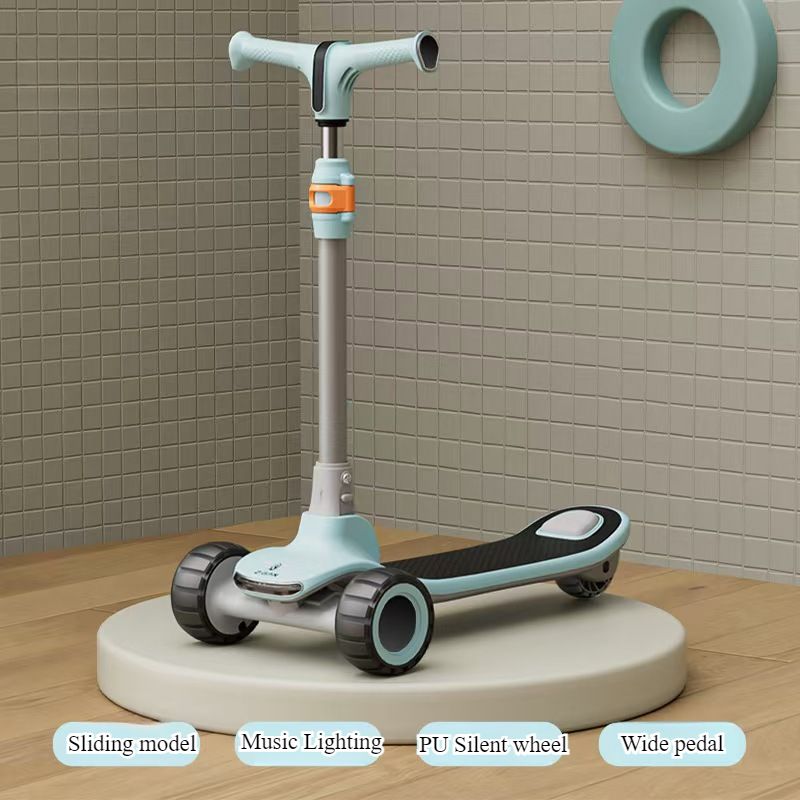 Kinderstep Nieuwe twee-in-één gele rijdende 2-8 jaar oude baby kan zitten en glijden muziek licht bluetooth skateboard_voghion.com