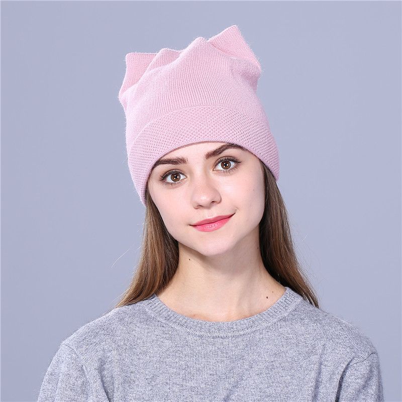 Couverture thermique tricotée à deux couches en laine, grande boule de fourrure de raton laveur de 15cm, chapeau à oreilles de chat à la mode pour hommes et femmes, nouvelle collection automne et hiver_voghion.com