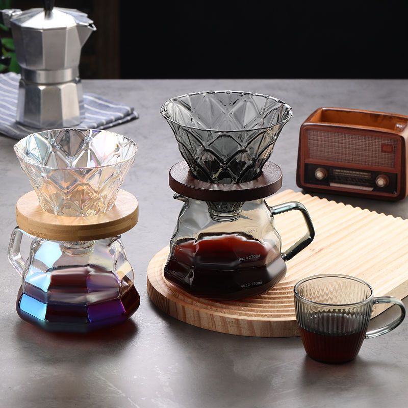Yingdu Glas mit und Holzständer New Cloud Zweite Generation Neunseitige Kaffeekanne Filtertasse_voghion.com