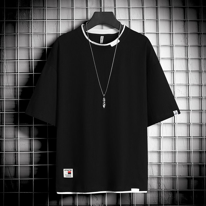 T-shirt d'été à manches courtes pour hommes, style Hong Kong, T-shirt tendance pour étudiants, ample, personnalisé, col rond, vêtements pour hommes 3050_voghion.com