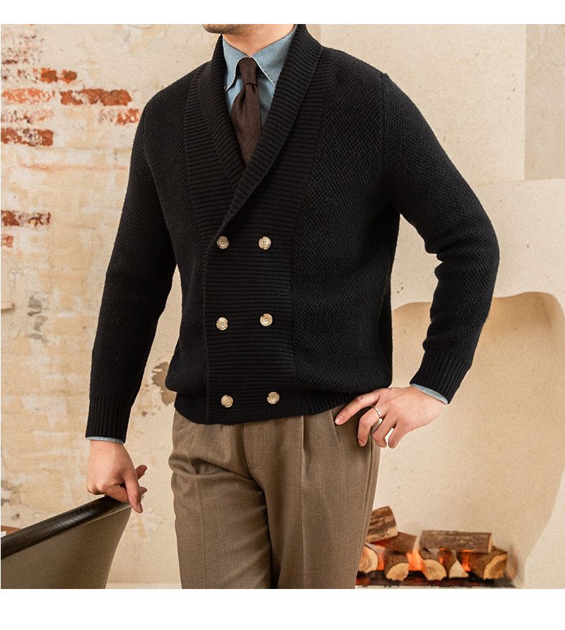 Übergroßer Herren-Cardigan mit Schalkragen | Gemütlicher Strickpullover für den Winter (M-3XL, Beige & Schwarz)​_voghion.com