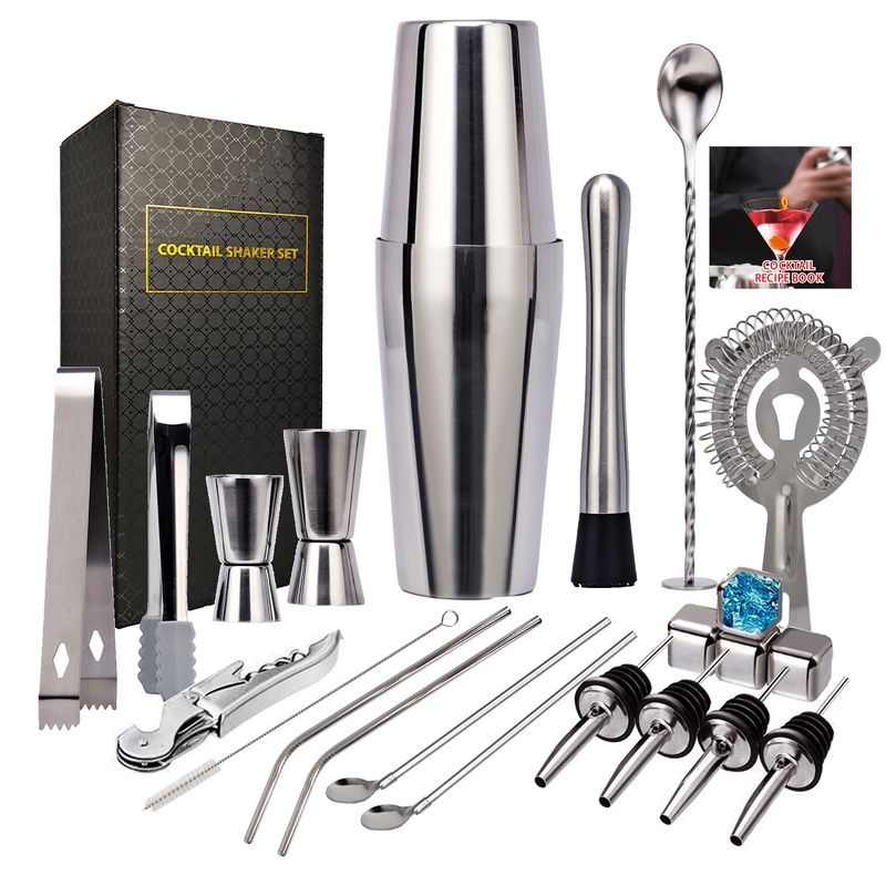 Stainless Steel Set 22 Pieces Cocktail Jug Shaker Divider Ounce Cup Mixing Tools_voghion.com