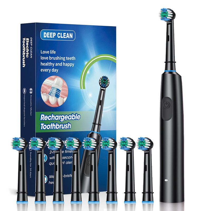 Rotating Electric Toothbrush Rechargeable With 8 Brush Heads 5 Modes Timer USB_voghion.com