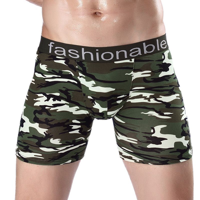 Men's Long-Length Camouflage Print Cotton Boxer Briefs - Anti-Chafing, Moisture-Wicking, Comfort Fit For Sports & Running_voghion.com