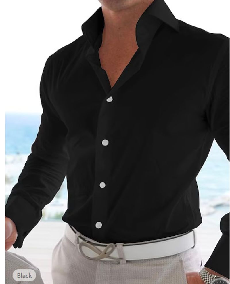 Herrenbekleidung Herrenhemd Herren-Langarmhemd, Revers-Cardigan, einfarbig, lässiges, lockeres Hemd für Herren_voghion.com