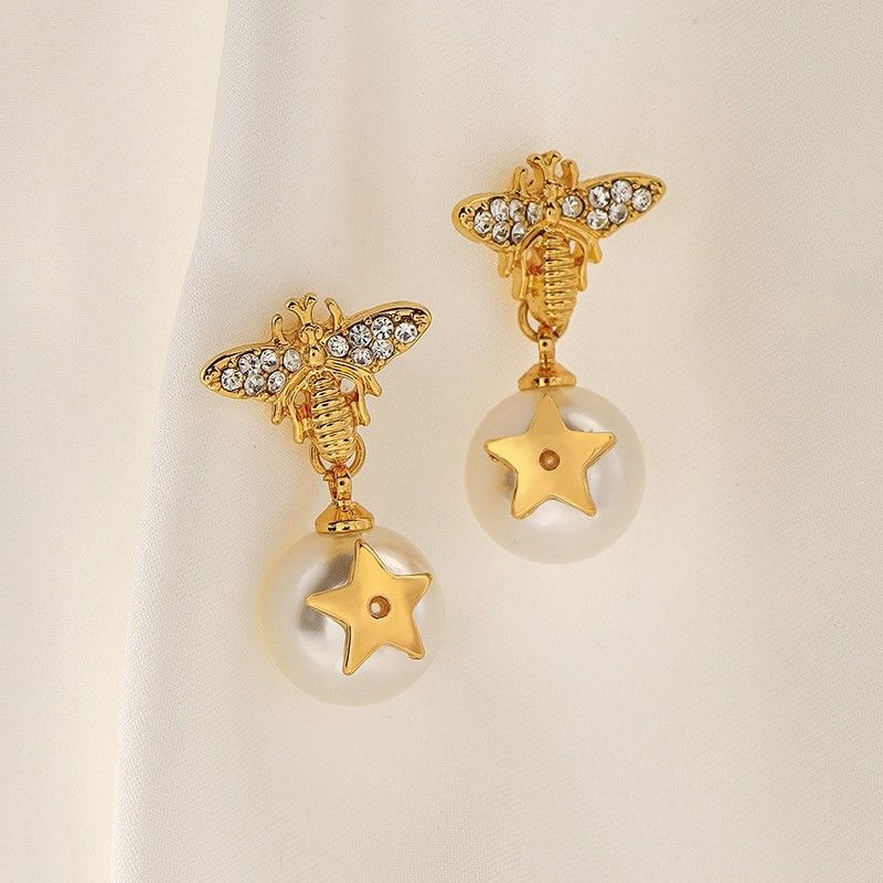 Orecchini squisiti alla moda con pietre preziose incastonate in argento con perle e aghi a forma di stella di Qingdao Jewelry_voghion.com