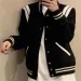 Men's Classic Baseball Bomber Jacket Outwear Stadium Coat Casual Zipper Closure Long Sleeve Black 2024_voghion.com