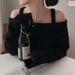 Women's Clothing Chic Off-Shoulder Knit Sweater Women's Fashion Faux Mink Top Loose Fit Long Sleeve Elegant Neck Winter Warm_voghion.com