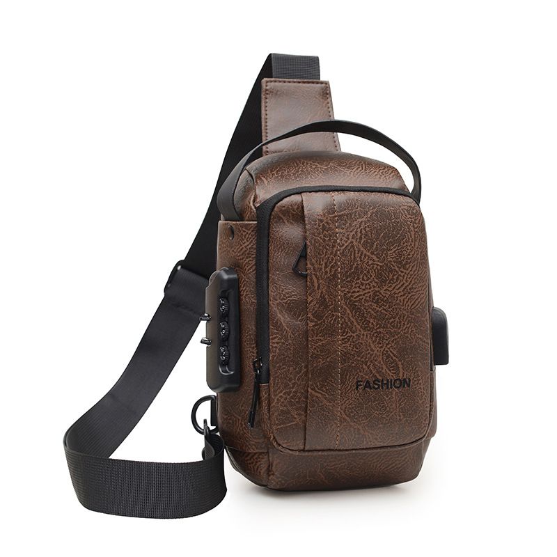 Neue Brusttasche für Herren mit PU-Textur, diebstahlsichere Umhängetasche mit Zahlenschloss, große Kapazität, tragbare Umhängetasche für Pendler_voghion.com