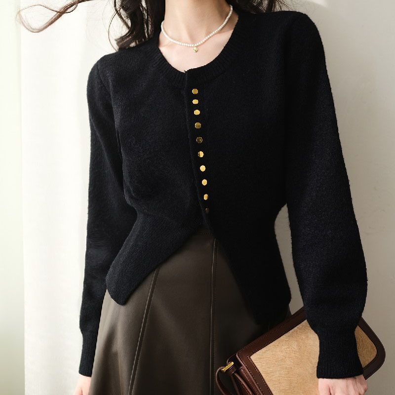 Cardigan lavorato a maglia francese Xiaoxiangfeng per donna con vita e parte superiore inferiore, squisito maglione rosso per donna_voghion.com