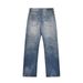 Herrenbekleidung High Street Retro gewaschene lockere weite Beine leicht ausgestellte schmutzig gefärbte Patchwork-zerrissene Jeans Jeans_voghion.com