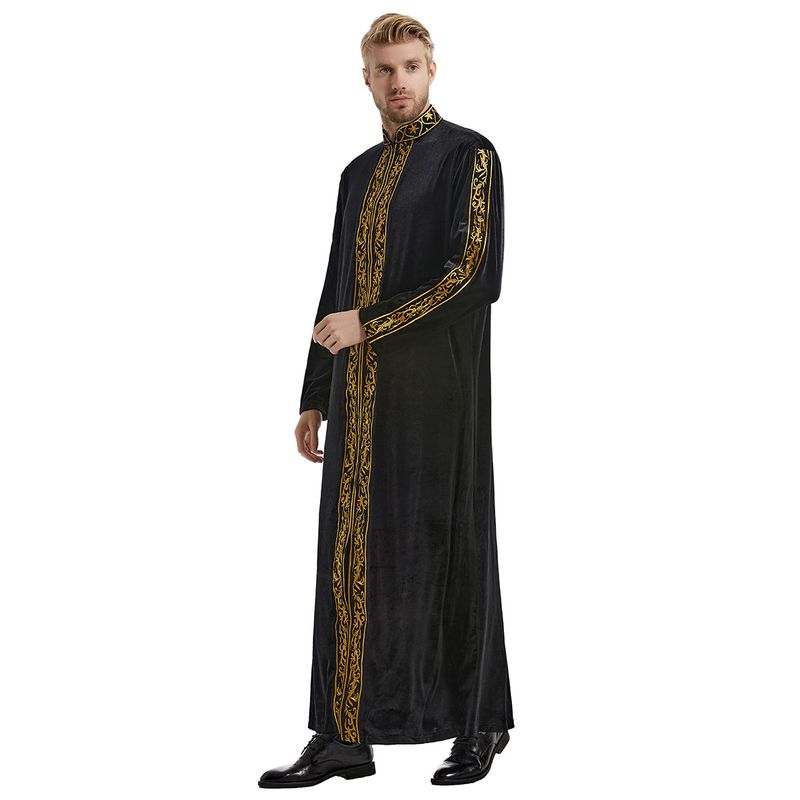 Erkek Giyim Fabrikası hazır stok Orta Doğu Müslüman erkek altın kadife işlemeli sabahlık, TH825, sıcak satış_voghion.com