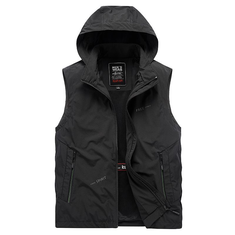 Colete masculino leve – Jaqueta sem mangas de secagem rápida para atividades ao ar livre com vários bolsos (M-5XL, cinza/preto/cáqui)_voghion.com