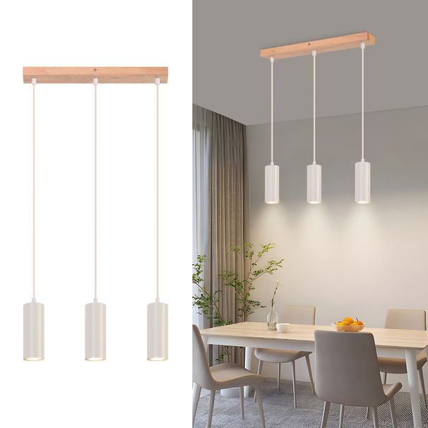 Glitzerlife Pendelleuchte 3 Flammig Esszimmerlampe Holz - Weiß Hängelampe Vintage GU10 Pendellampe Rustikal Flurlampe Schlafzimmer Hängeleuchte_voghion.com