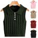 Damenbekleidung Pullover Damen Strickweste verdreht ärmellos Revers Knopf Pullover kleine Weste_voghion.com